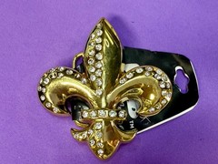 Fleur de Lis with Clear Rhinestone Gold Color Figural Belt Buckle by Hot Buckles