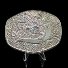 Estate Native American Zuni sterling bear, lightning and kachina belt buckle