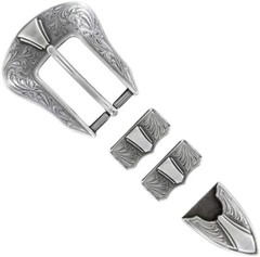 WESTERN COWBOY ANTIQUE SILVER FLORAL ENGRAVED BELT BUCKLE SET FIT 1&Prime; WIDE STRAP