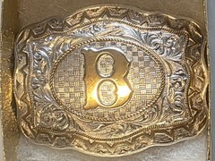 Vintage Metal Belt Buckle, Letter B, Initial B, Crumrine, Cowboy, Rodeo, Nice