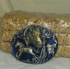 Horse enameled pewter buckle horses saddle gift Made in America USA