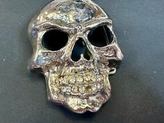 Skull Head with Rhinestone Teeth Halloween Gothic Punk Belt Buckle by Rock Rebel