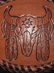 Handmade Leather Tooled Native Steer Head Belt Buckle 4&Prime; X 3&Prime;