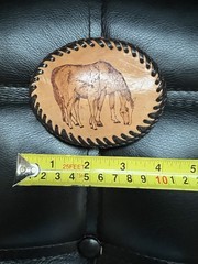 Vintage Hand Tooled Leather Horse Belt Buckle Western Oval Cowboy Foal Mare