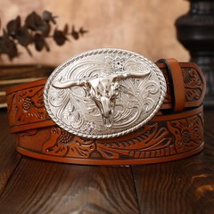 XZQTIVE Western Leather fits waist from 33&Prime;-36&Prime;, Brown/Silver Bull Buckle