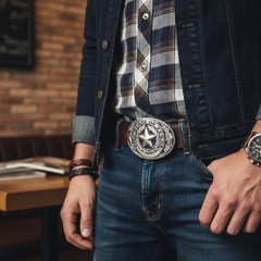 Men Silver Metal Rodeo Belt Buckle Western Fashion Cowboy Texas State Lone Star