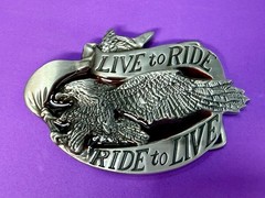 LIVE to RIDE, RIDE to LIVE Patriotic Eagle USA Motorcycle Bikers Belt Buckle