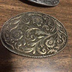 Vintage Collectible Flowers and Swirls Metal Belt Buckle, VGC
