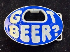 Got Beer Novelty Blue Enameled Funny Bar Pick Up Belt Buckle With Bottle Opener
