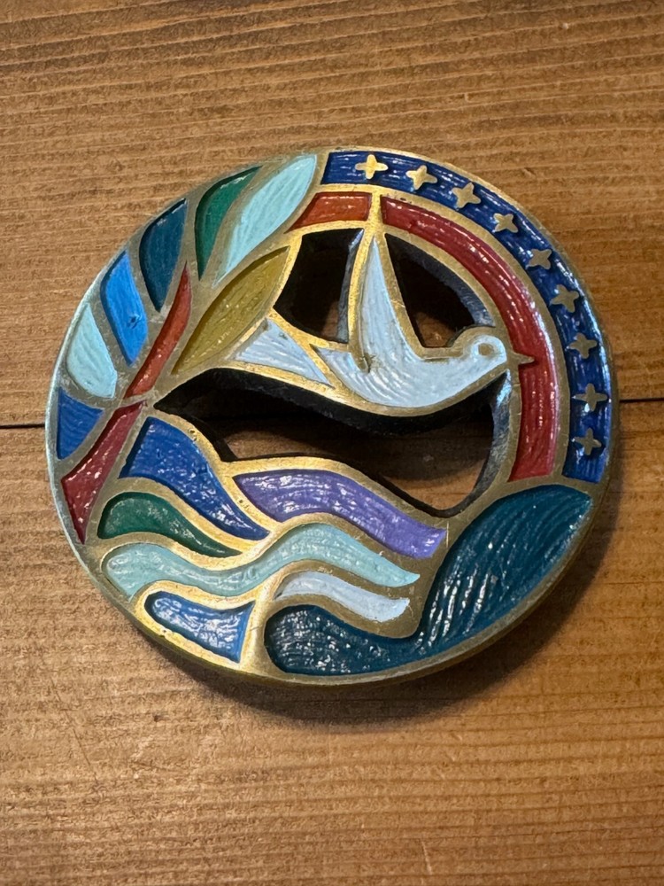 Vintage 1971 Solid Brass Hand Painted « The Crown of Creation » Hippie Belt Buckle
