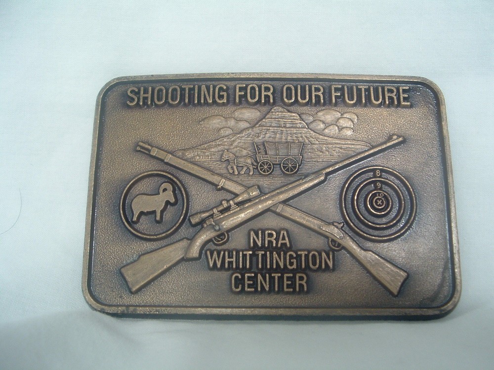 NRA Belt Buckle Rifles Shooting For Our Future Whittington – Brass New Vintage