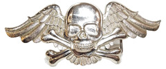 Skull Heavy Metal Belt Buckle Cross Bones w Wings Silver Tattoo Size 6&Prime;x 2.5&Prime;
