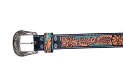 Affilare Western Belt Genuine Leather For Men and Women 28, Teal Tan