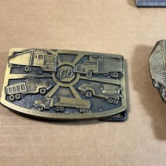 2 Vintage 1970s Belt Buckle TRUCKER semi-truck SOLID BRASS cowboy western driver