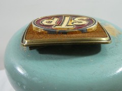 STP Motor Oil Company Belt Buckle 1979 Raintree Enamel Metal Men&rsquo;s Advertisment