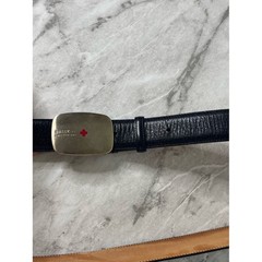 Bally of Switzerland Mens Black Leather Belt with Embossed Logo Buckle size M/38