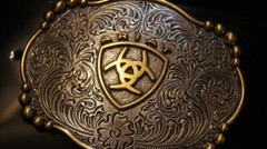 Ariat Western Belt Buckle Rectangle Floral Logo Silver & Gold Tone A37019