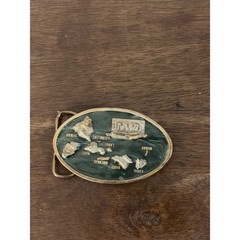 Vintage 1984 Arroyo Grande Buckle Co Hawaii Islands Map Brass Belt Buckle Green