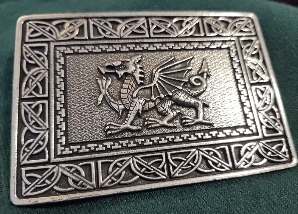 Gaelic Themes St Kilda Silver Welsh Dragon Celtic Knot Kilt Belt Buckle Scotland