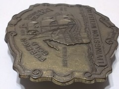 ✨VINTAGE✨Livingston Wells & Co. Foreign & Domestic Gold Dealers BELT BUCKLE Ship