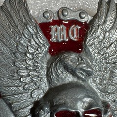 Winged Skull Eagle MC Rebel Rider Belt Buckle Silver Tone Red Enamel Reissue