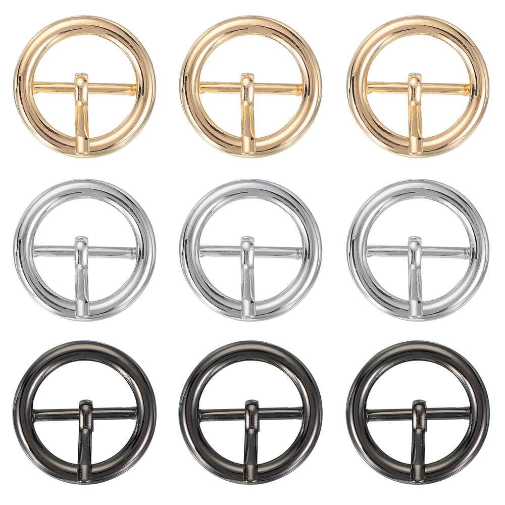 9Pcs 1&Prime; Single Prong Belt Buckle Metal Roller Buckle Black/Silver/Light Gold