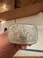 Vintage Native American With Headdress on Horse Belt Buckle SIlver Tone