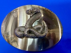 Snake Attacking Fangs Slithering Rattlesnake LARGE Silver Color NOS Belt Buckle
