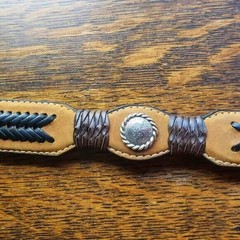 Nocona Tan Brown Leather Belt 36 Western Braided Silver Concho Floral Buckle