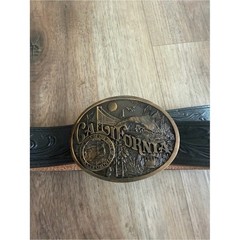 Tony lama Montana Silversmith Tooled Leather Belt California Buckle Mens 34 NWOT
