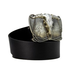 Cowboys Trophy german silver belt buckle, Buffalo Skull, Texas Longhorn Skull