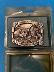 Silver Metal Embossed Plate Belt Buckle – Nebraska USA Football