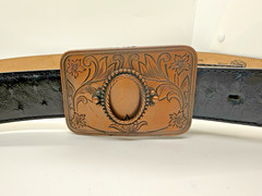 Vintage Western Belt Buckle Engraved Copper Floral Floral Design Cowboy Style