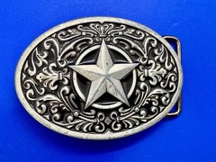 Centered Lone Star Fleur De Lis Design Swirl Silver & Balck Color Belt Buckle