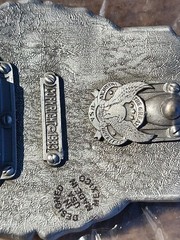 Vintage Great American Buckle Co Pewter Black Enamel Bald Eagle Belt Buckle 1983