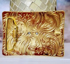 Running Horses Western Buckle Sturdy Thick Square Gold and Red Zinc Alloy