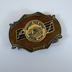RainTree Grand Ole Opry Metal Brushed Suede Western Belt Buckle 3.75 Inch 1970’s
