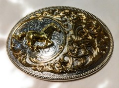 ✖ HQ WESTERN Horse Cowboy Rodeo Style Belt Buckle Heritage Gold silver plated US