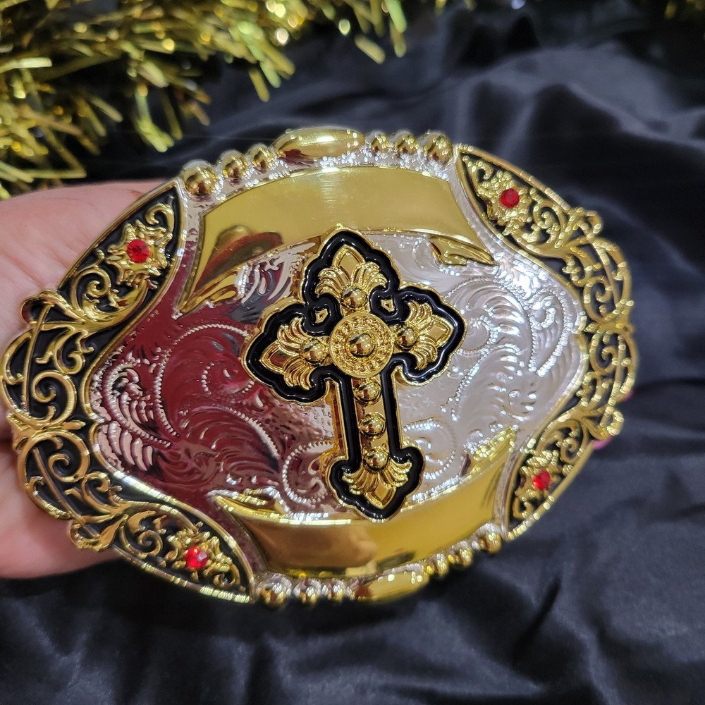 Cross Western belt Buckle Gold Silver red Religious Gift Item