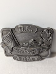 Vintage Bergamot 1982 U.S. Army Tank & USA Flag Brass Belt Buckle United States