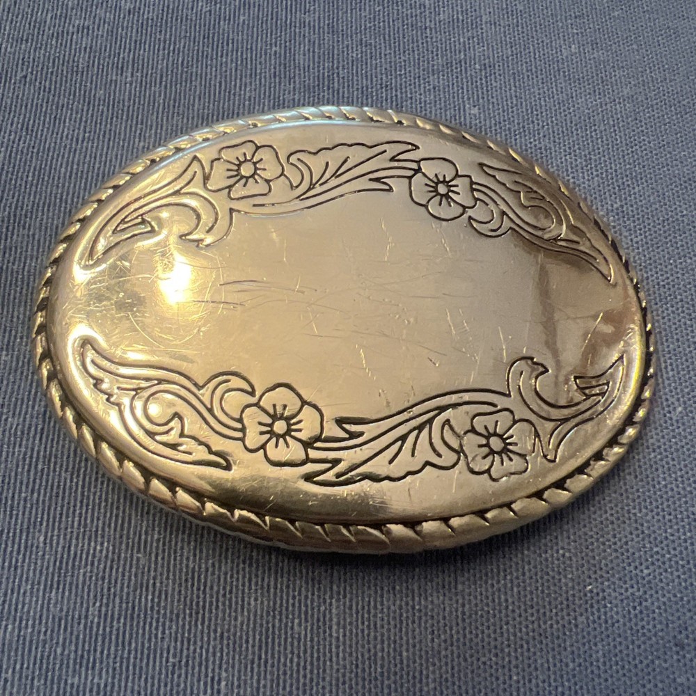 western belt buckle, Silver plated Made In USA 3 1/2” X 2 1/2”