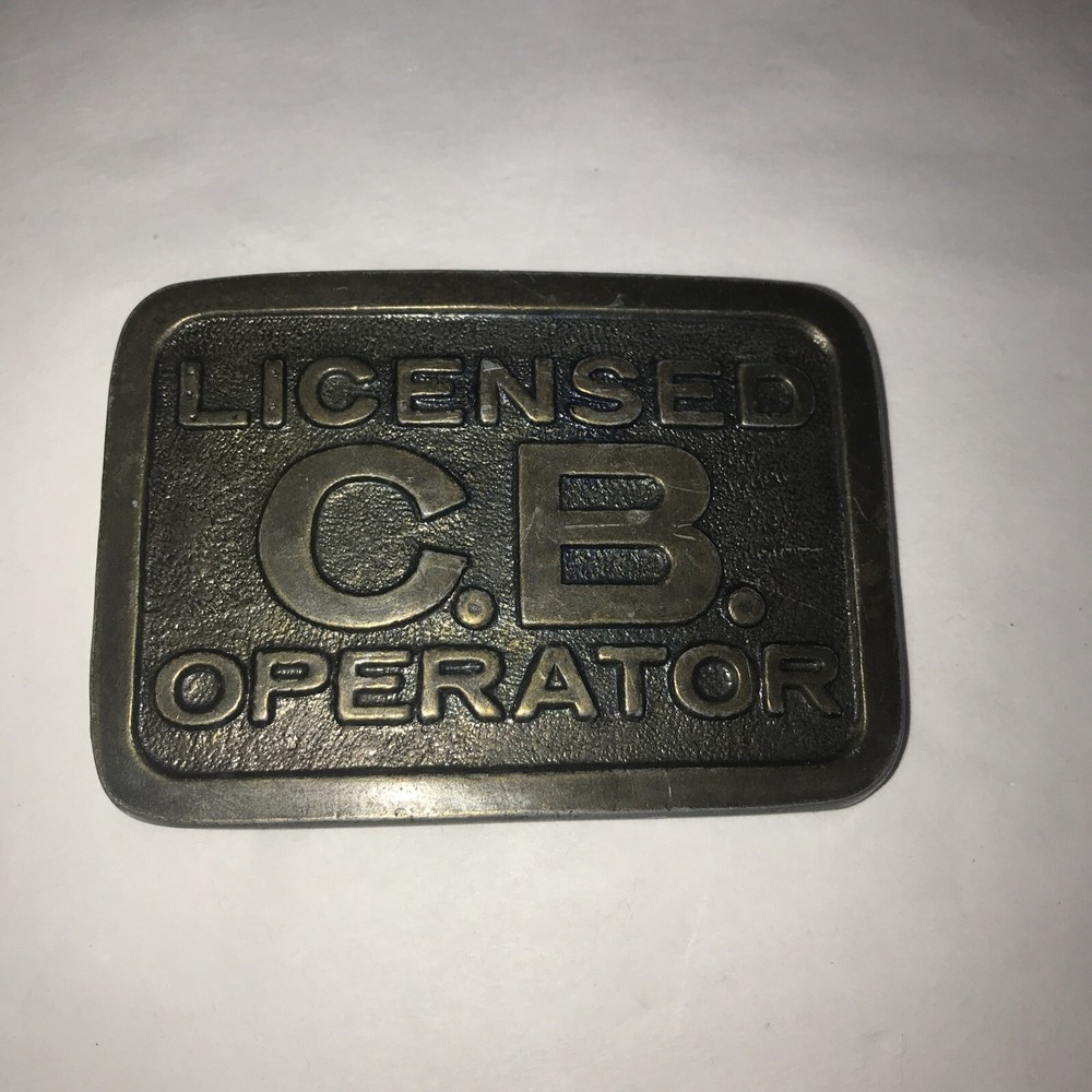 Vtg 1970&rsquo;s Licensed C B Operator Belt Buckle 3 1/4&Prime; x 2 3/8&Prime; CB Radio