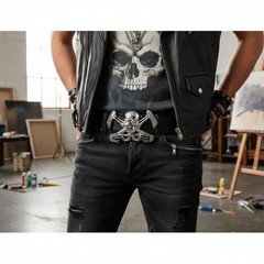 NEW Men Western Belt Buckle Silver Metal Bling Skeleton Rock Band Skull Big UFO