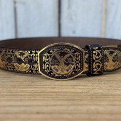 Genuine Laser Cut Leather Centenario Western Belt with Removable Buckle – Gold