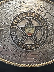 Nocona, The State of Texas, Belt Buckle, Oval Silver Brass Stars Rope