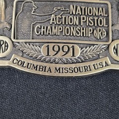 NRA Bianchi Cup Belt Buckle 1991 National Action Pistol Bronze Tone