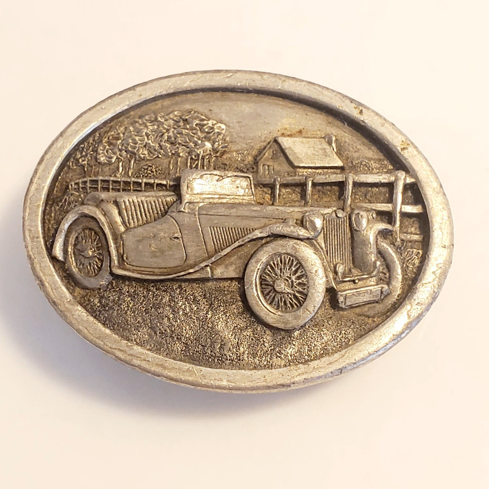 Vintage 1984 Bergamot Brass Works Car Scene Belt Buckle U L43 Made In USA