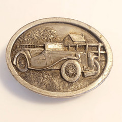 Vintage 1984 Bergamot Brass Works Car Scene Belt Buckle U L43 Made In USA