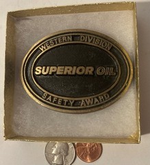 Vintage Metal Belt Buckle, Brass, Superior Oil, Petroleum, Gas, Energy, Nice