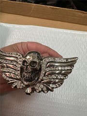Vintage Washed Up Hollywood Skull with Wings Belt Buckle As Is